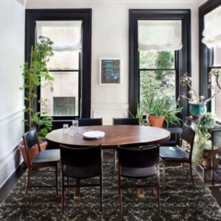 Tapis salle à manger shaggy ethnique tribal noir Luxus